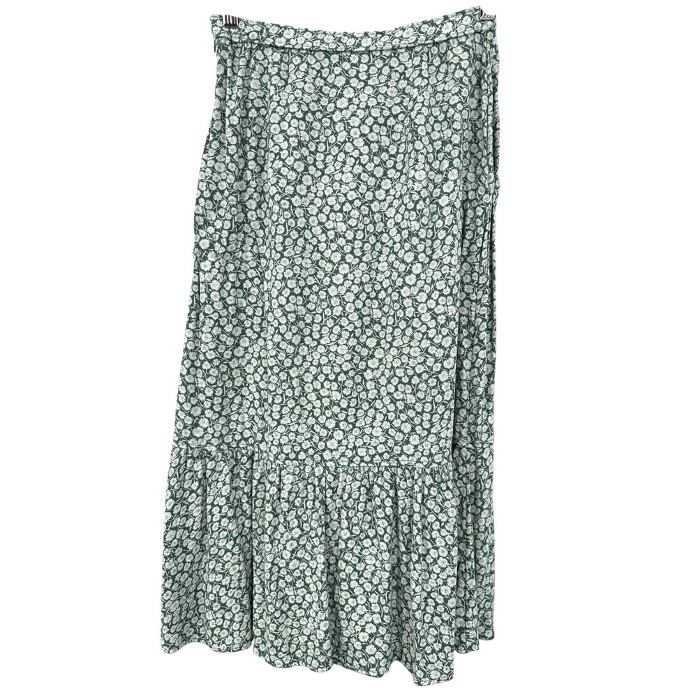 Abercrombie & Fitch Prairie Skirt Green Floral Midi Slit Ruffle Hem Women's XS - Picture 3 of 9